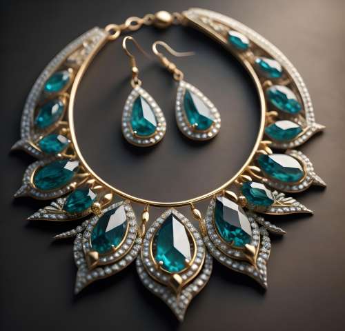 jewelry earrings with blue emeralds on black background. generative ai
